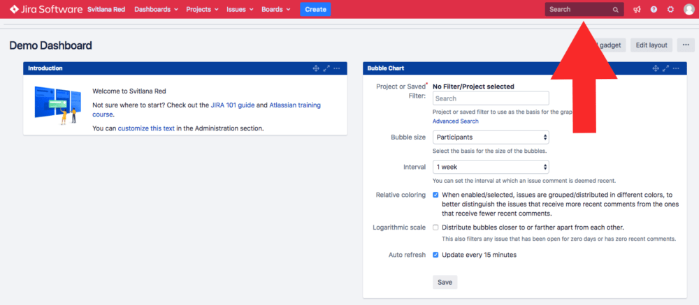 Find Jira Issues, Products, and keywords via the search field