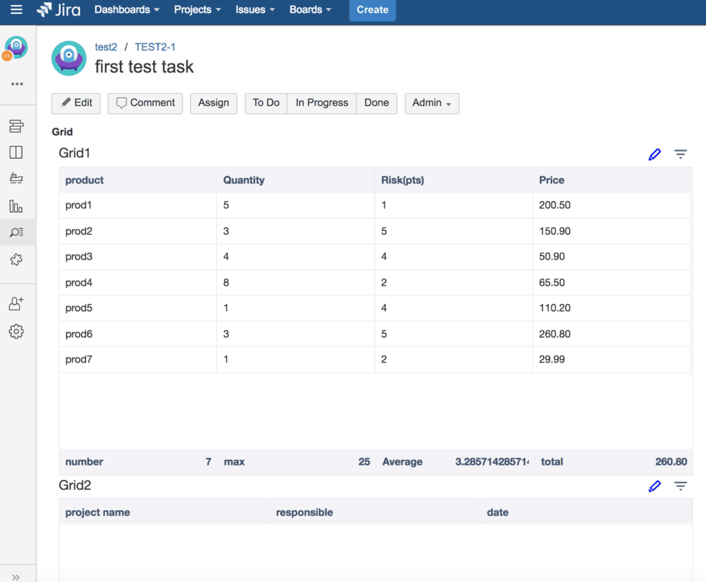 Multibe Tables or lists inside one Jira issue