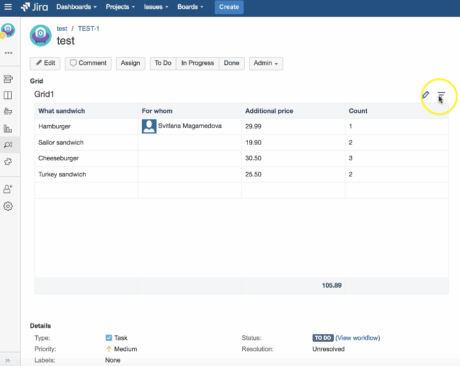 Filtering data table grid in Jira issue