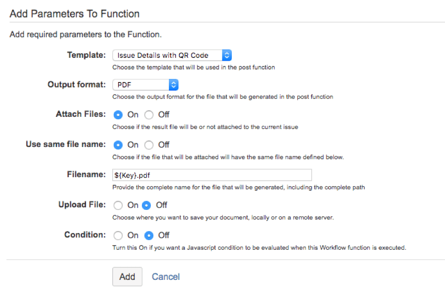 Add parameters to function Xporter for Jira