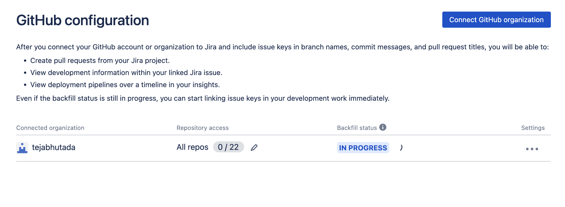GitHub configuration for integration 