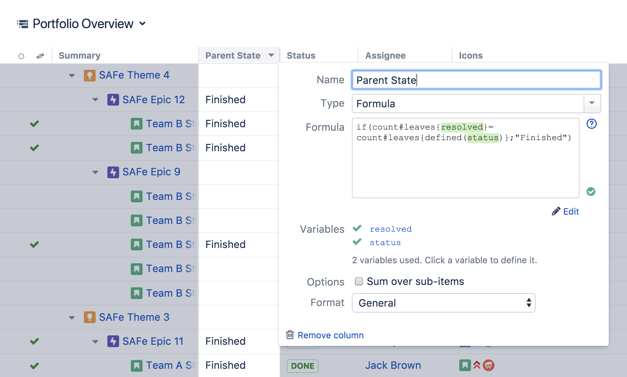 Structure Jira formula columns