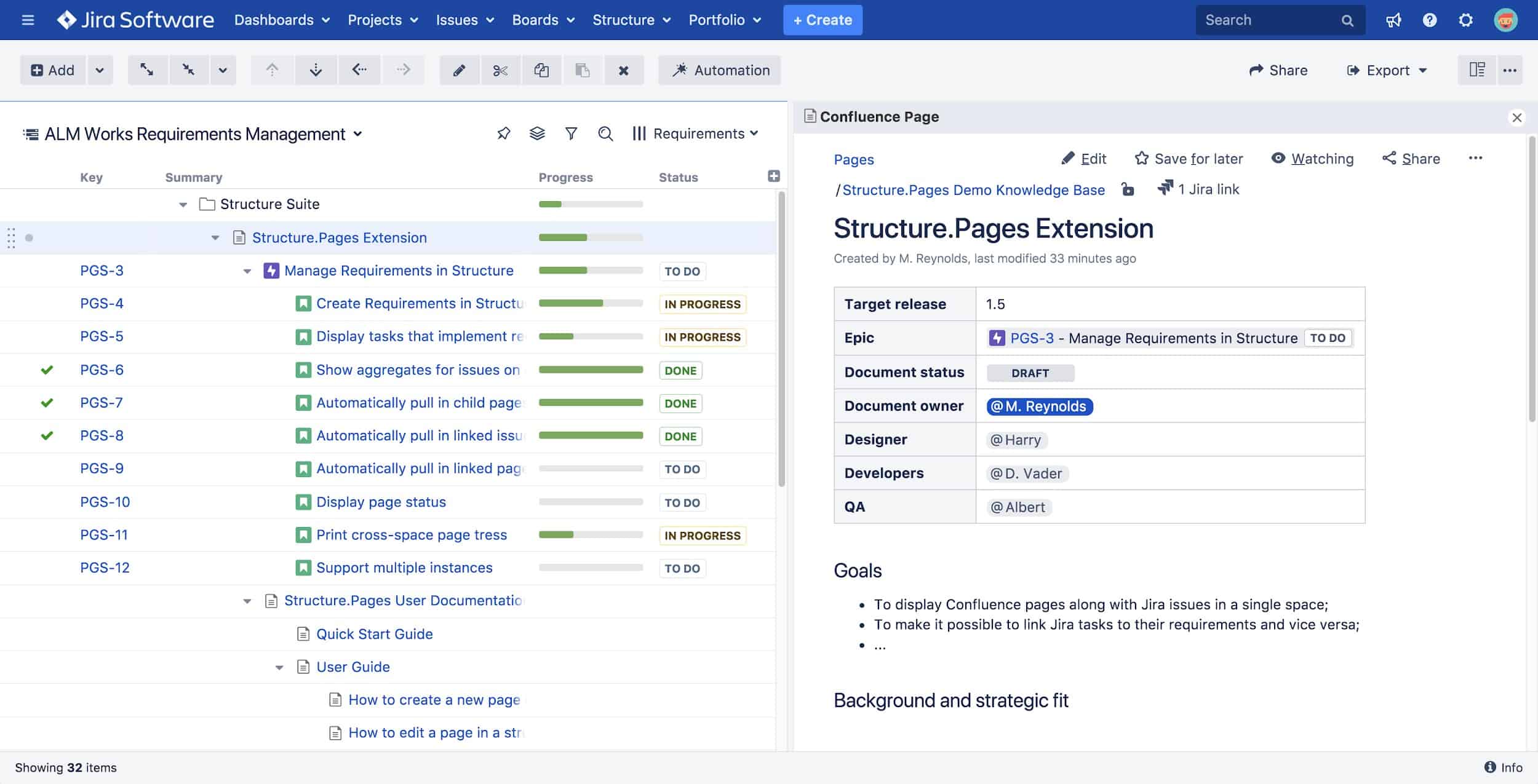 Structure for Jira pages Extensions