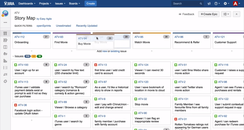 jira story map for scrum