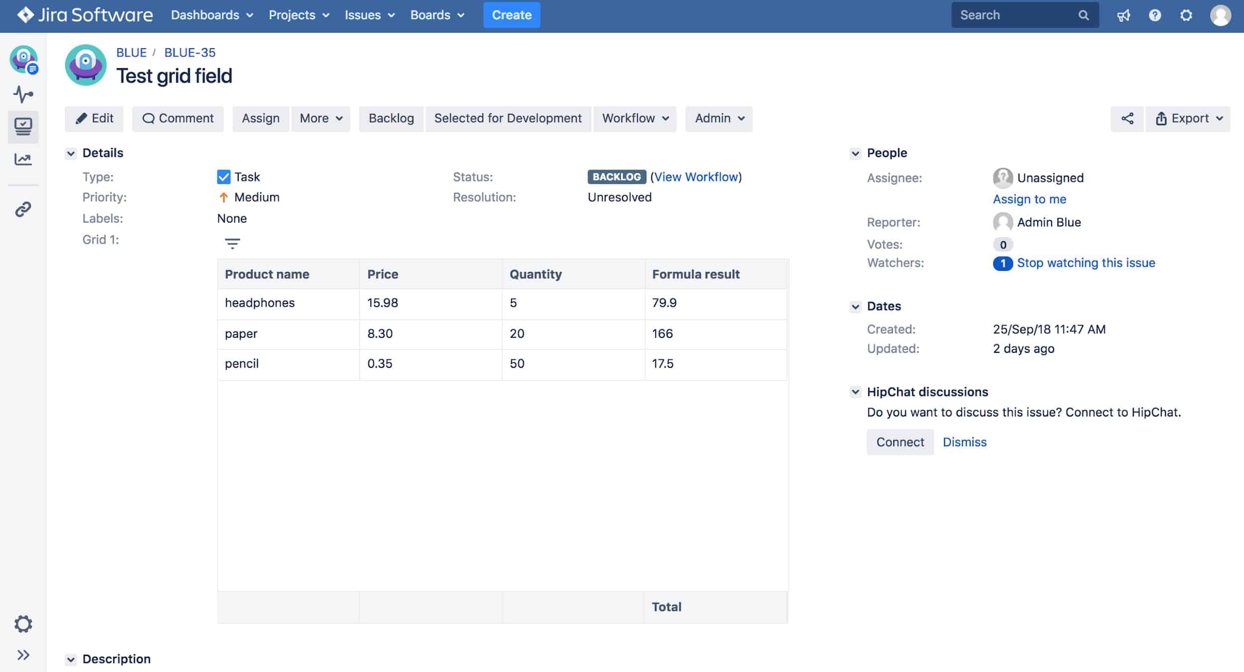 add grids to tables in jira 
