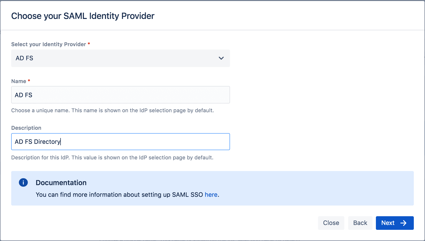Jira SAML single sign on identity provider 
