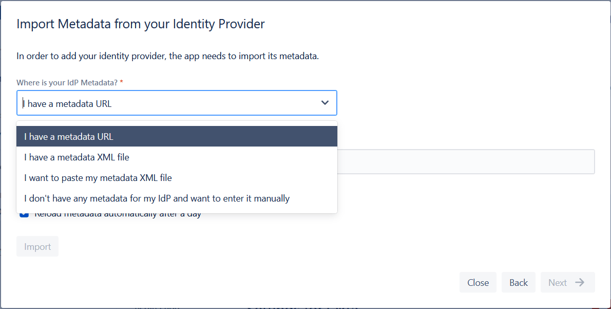 Importing Metadata from identity provider 