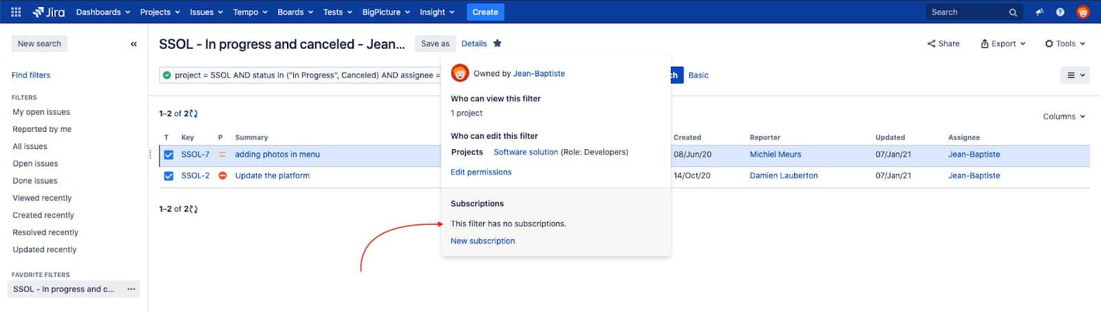 get an email subscription to a jira filter 