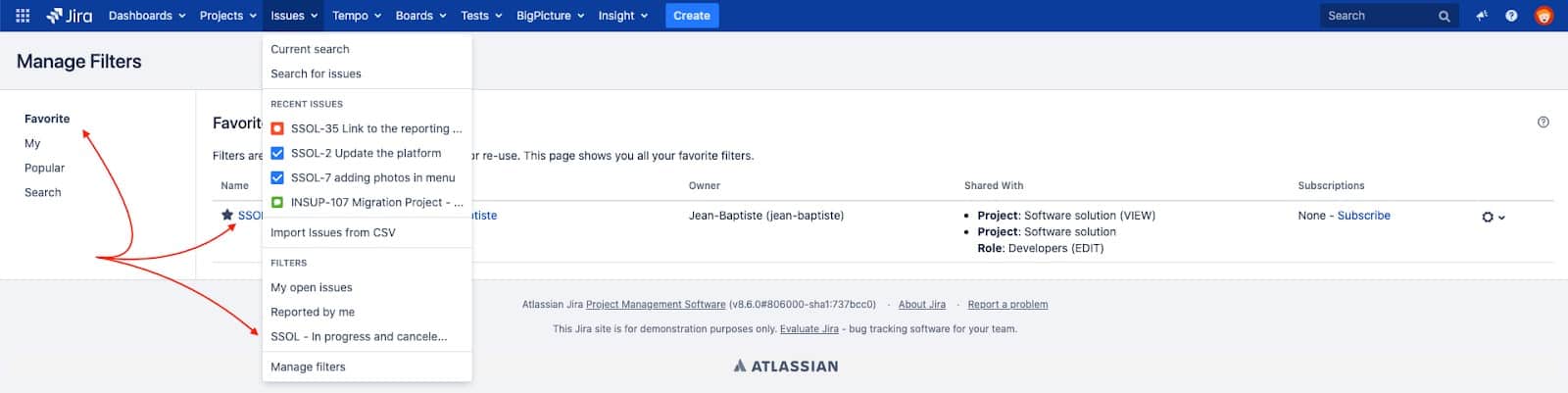 manage filters in jira 