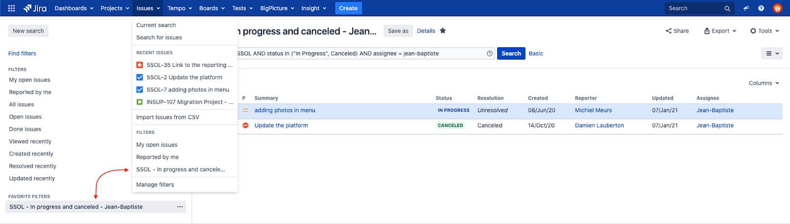 view all jira filters 