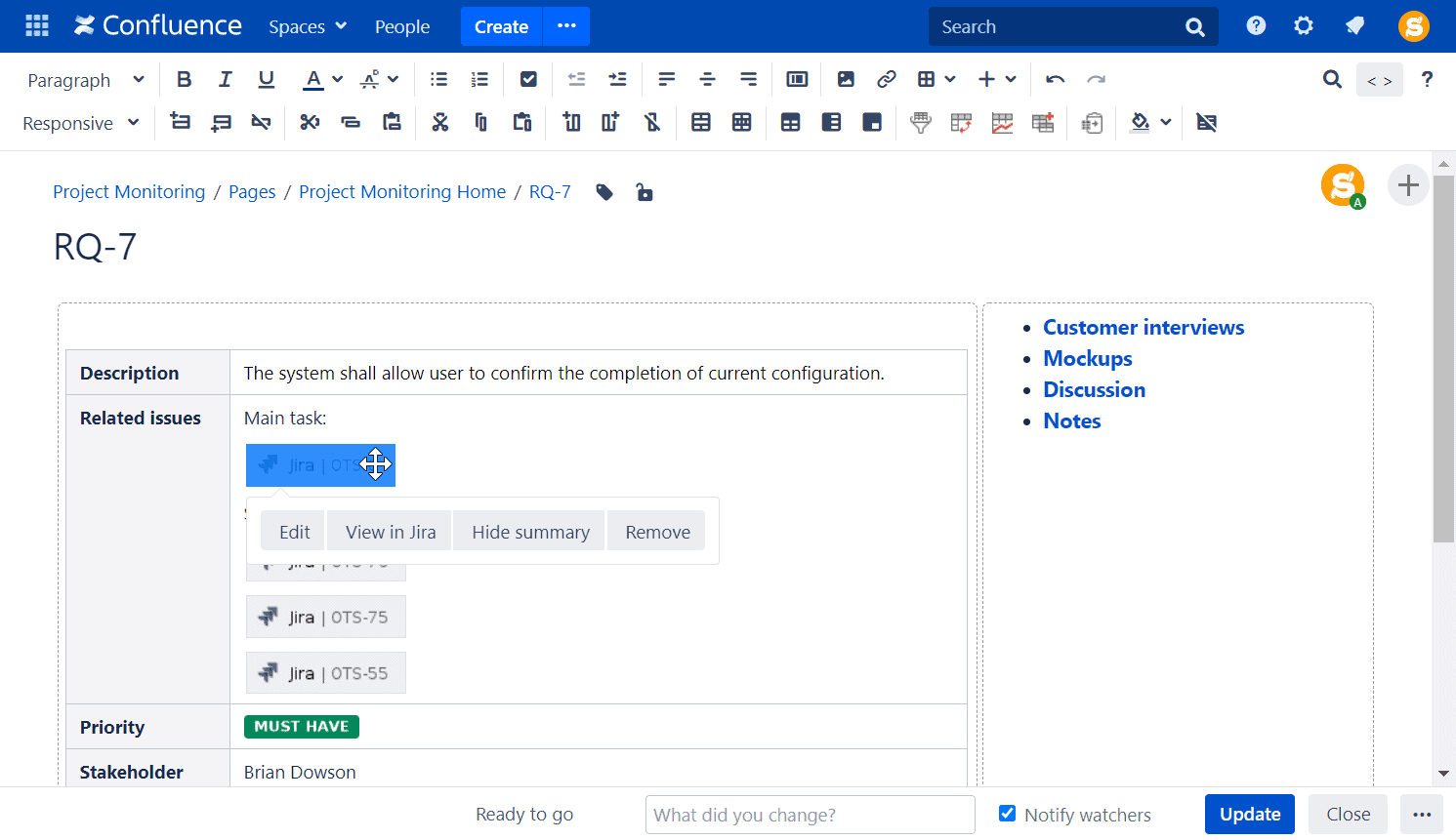 single jira issue in confluence 