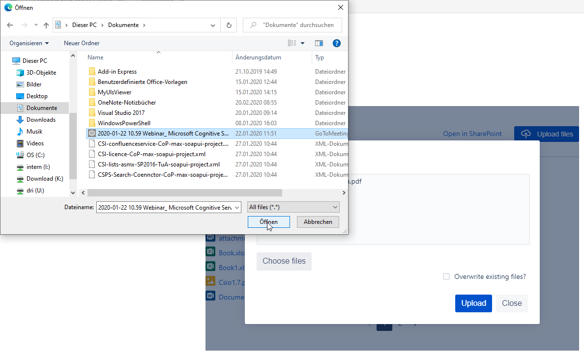 Sharepoint connector for confluence Upload file 