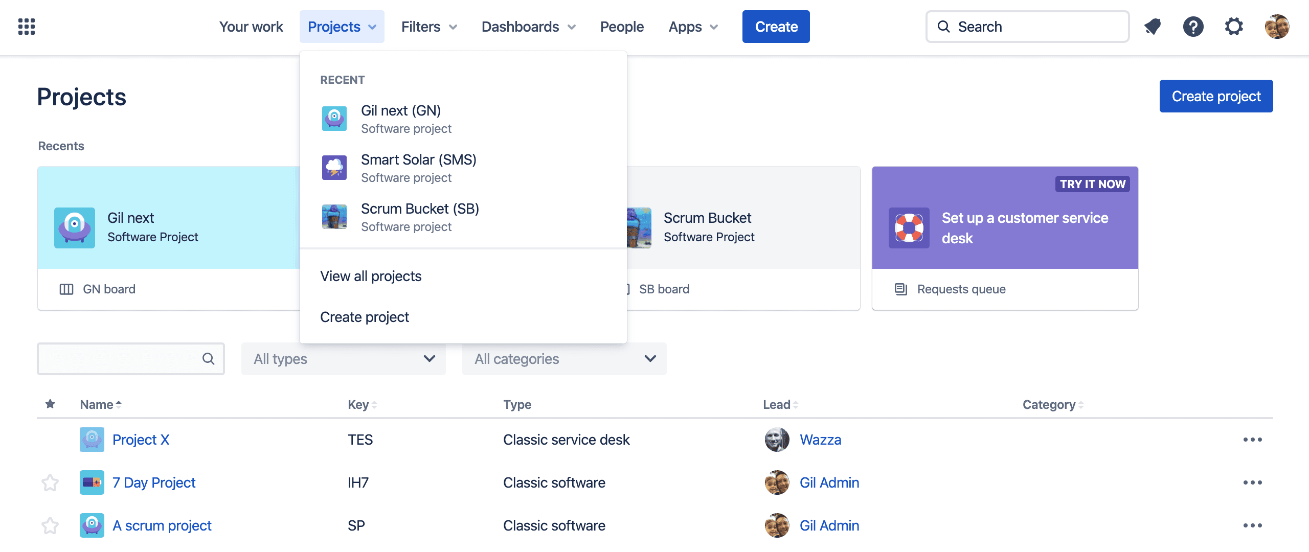 Jira work management project + directory